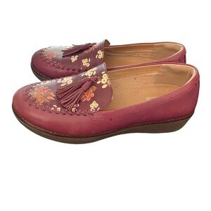 FITFLOP Sz 7.5 Petrina Dark Floral Mocca Loafers Shoes